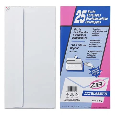 BLASETTI TASK 25 BUSTE CON CHIUSURA ADESIVA 11X23 SENZA FINESTRA