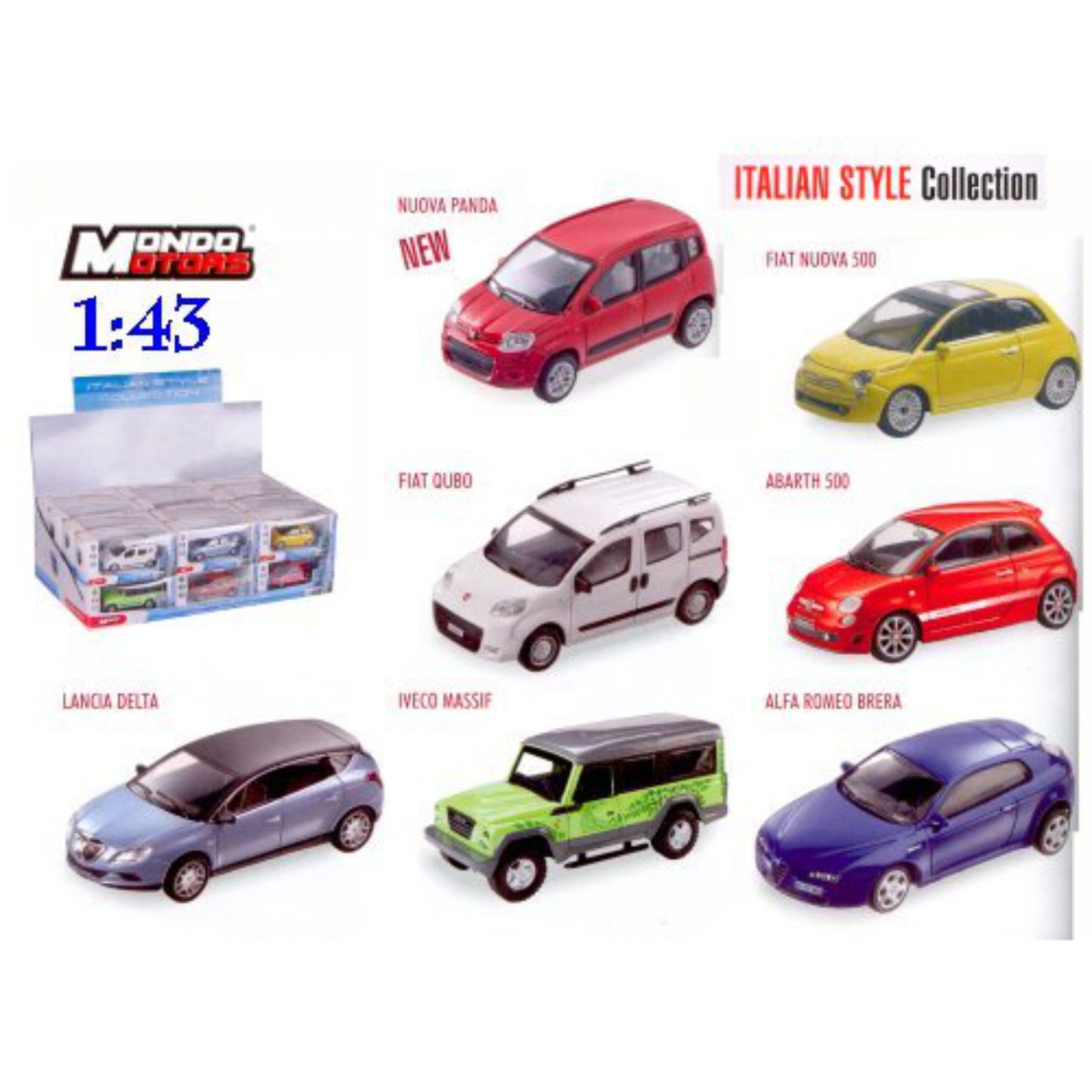 MONDO MOTORS ITALIAN STYLE COLLECTION AUTO MODELLINO SCALA 1:43 ASSORTITO