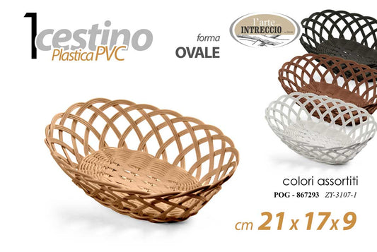 GICOS CESTINO PLASTICA PVC INTRECCIATO FORMA OVALE CM.21X17X9 COLORI ASSORTITI