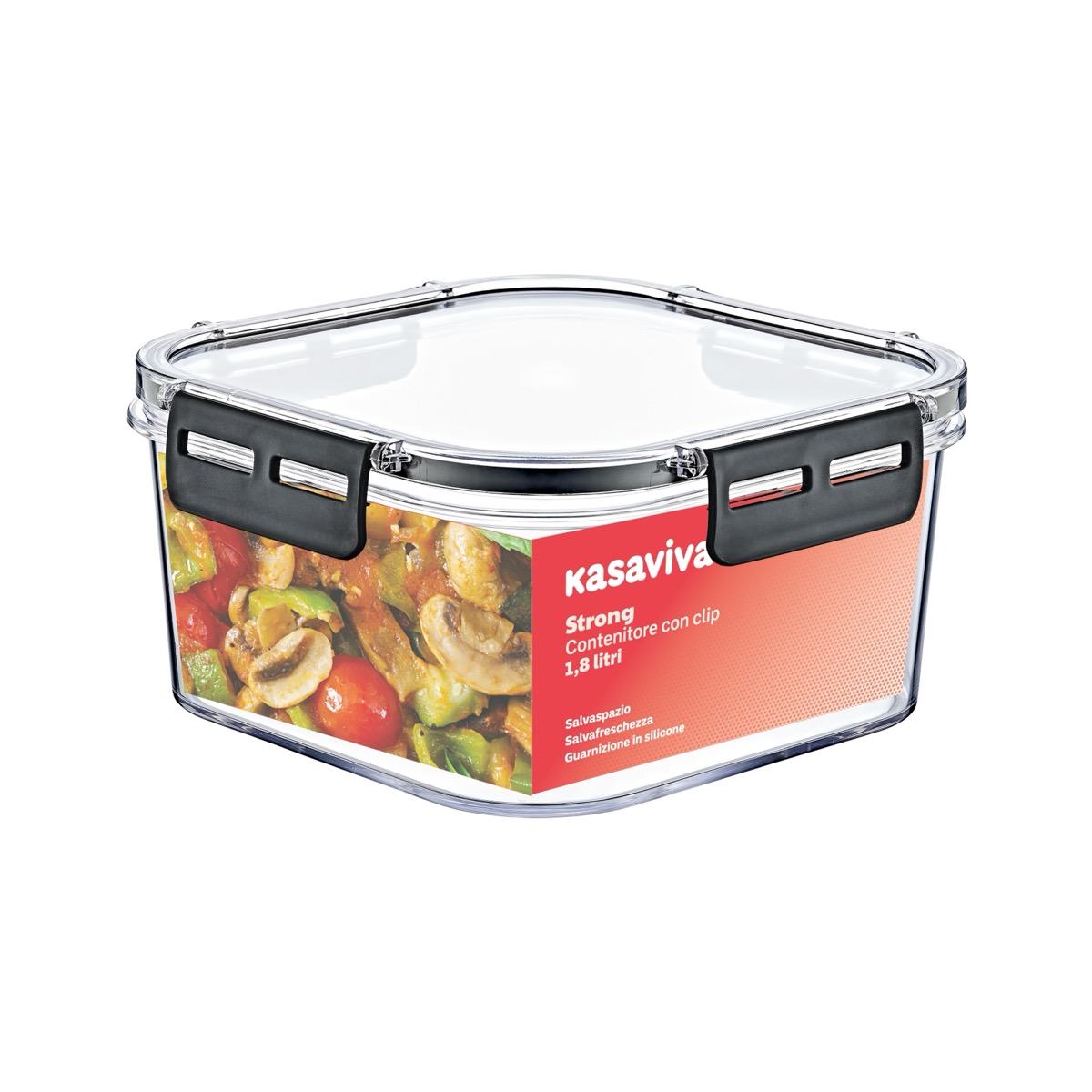 KASAVIVA STRONG CONTENITORE QUADRATO CON CLIP 1,8L