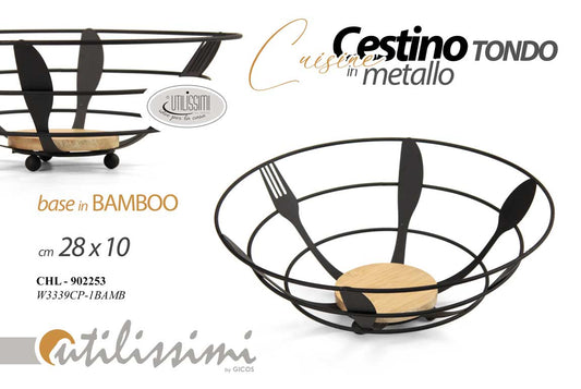 GICOS CUISINE CESTINO TONDO IN METALLO BASE IN BAMBOO CM.28X10