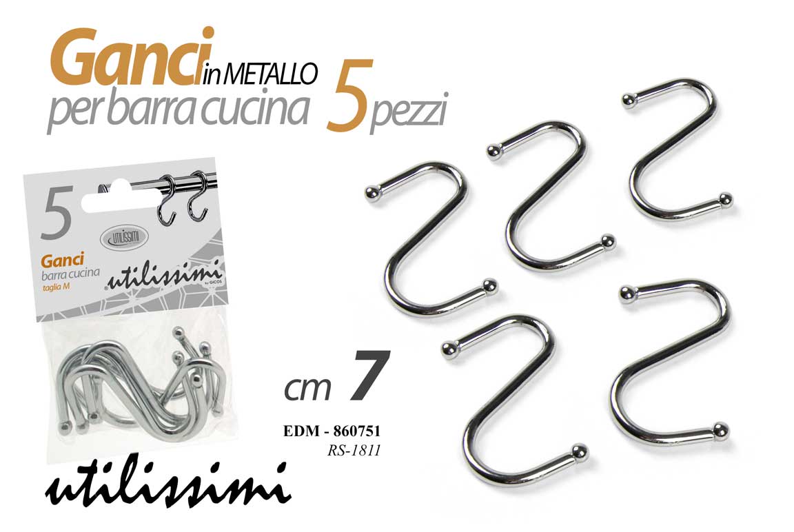 GICOS GANCI IN METALLO PER BARRA CUCINA CM.7 5PZ