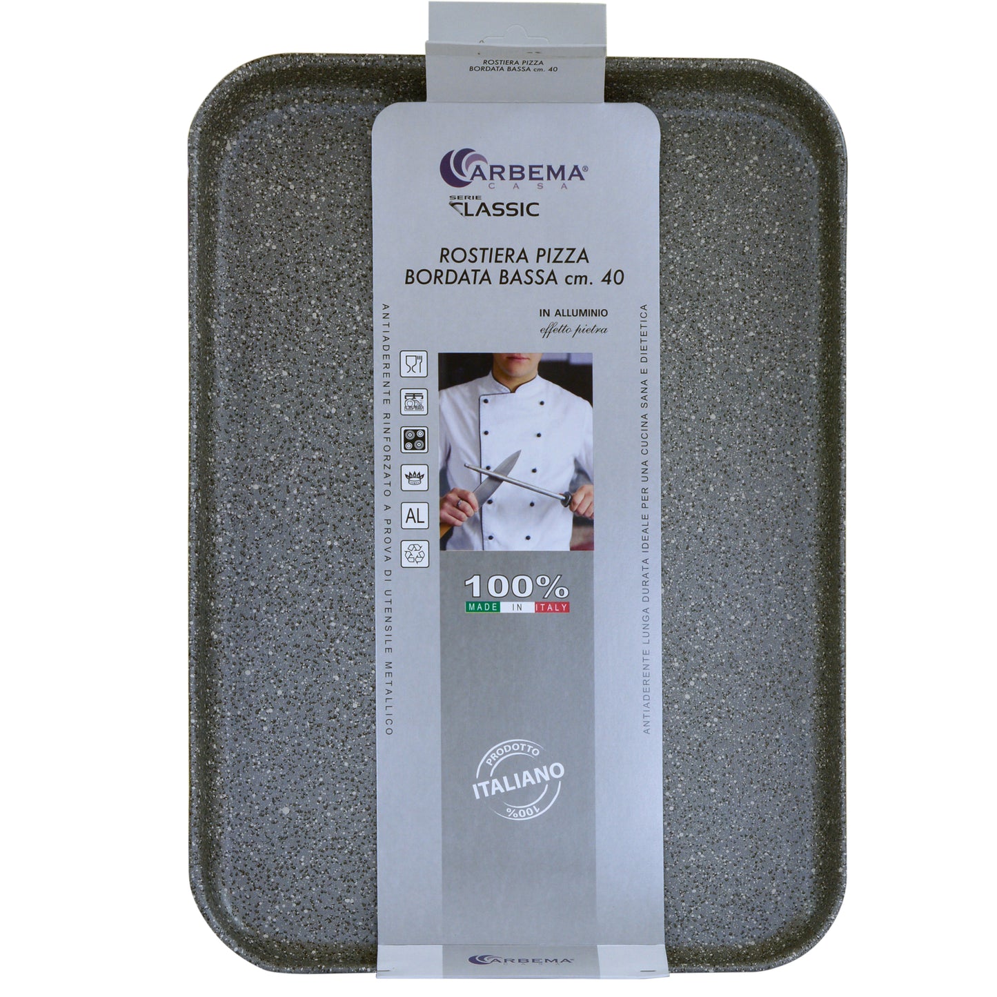 ARBEMA ROSTIERA PIZZA BORDATA BASSA CM.30 ALLUMINIO EFFETTO PIETRA