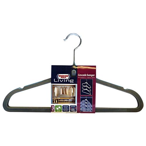 DOMOPAK LIVING SET 3 APPENDIABITI CON GANCIO VELLUTO ANTISCIVOLO CM.42 GRIGIO