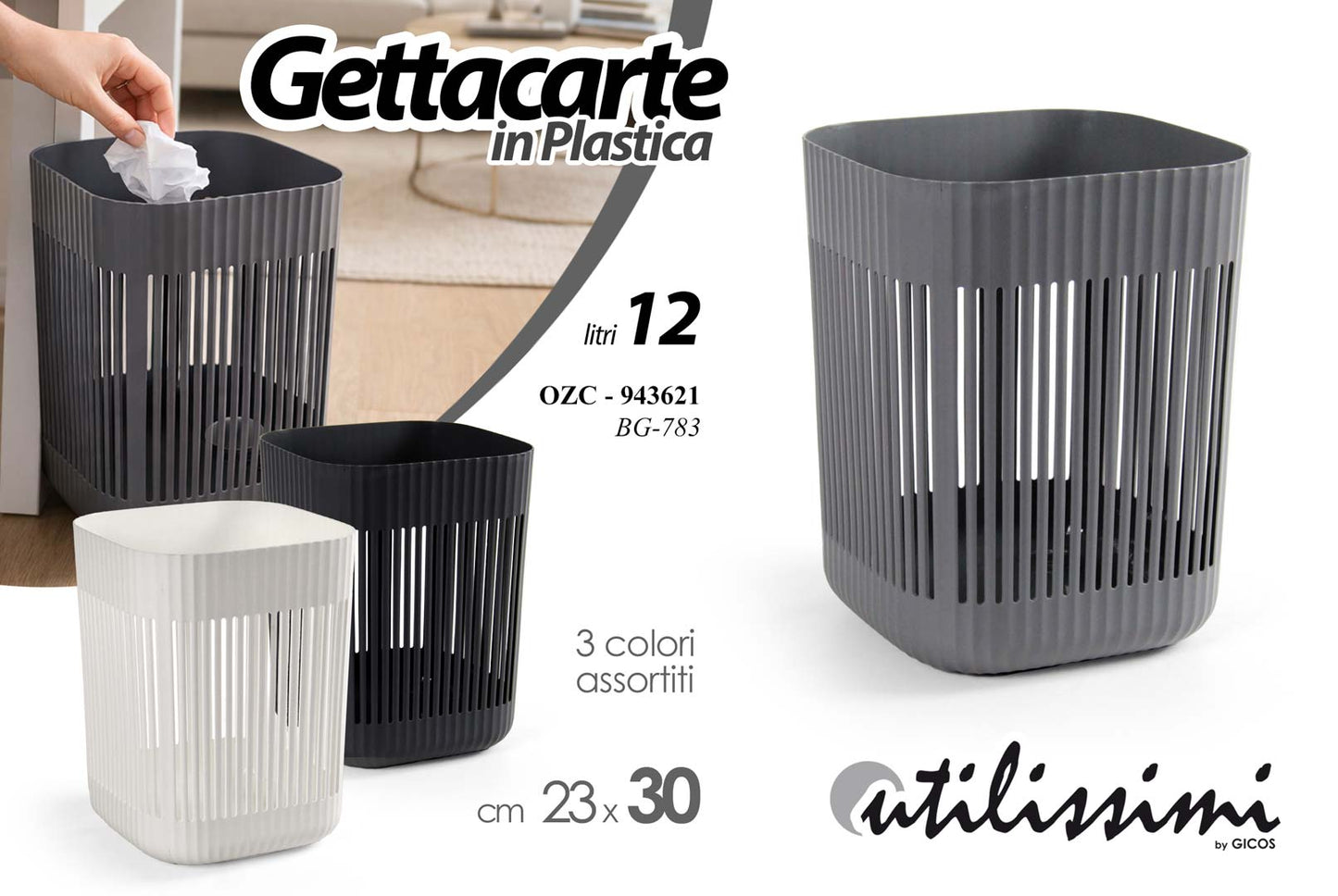 GICOS GETTACARTE IN PLASTICA 12L CM.23X30 COLORI ASSORTITI