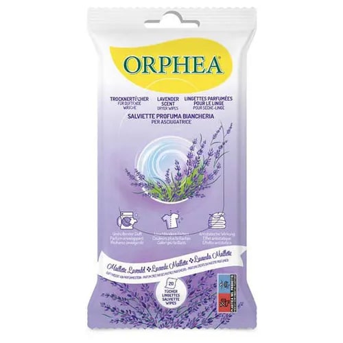 ORPHEA SALVIETTE PROFUMA BIANCHERIA PER ASCIUGATRICE 20PZ AL PROFUMO DI LAVANDA MAILLETTE