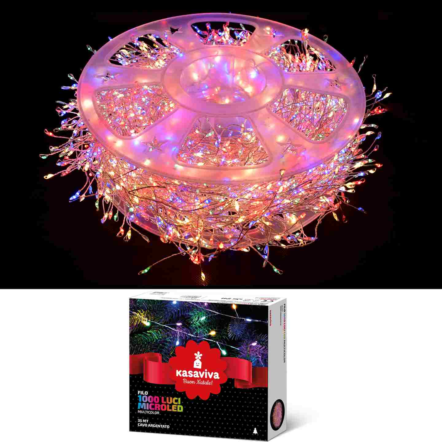 KASAVIVA NATALE FILO 1000 LUCI MICROLED MULTICOLOR 35MT CAVO ARGENTATO