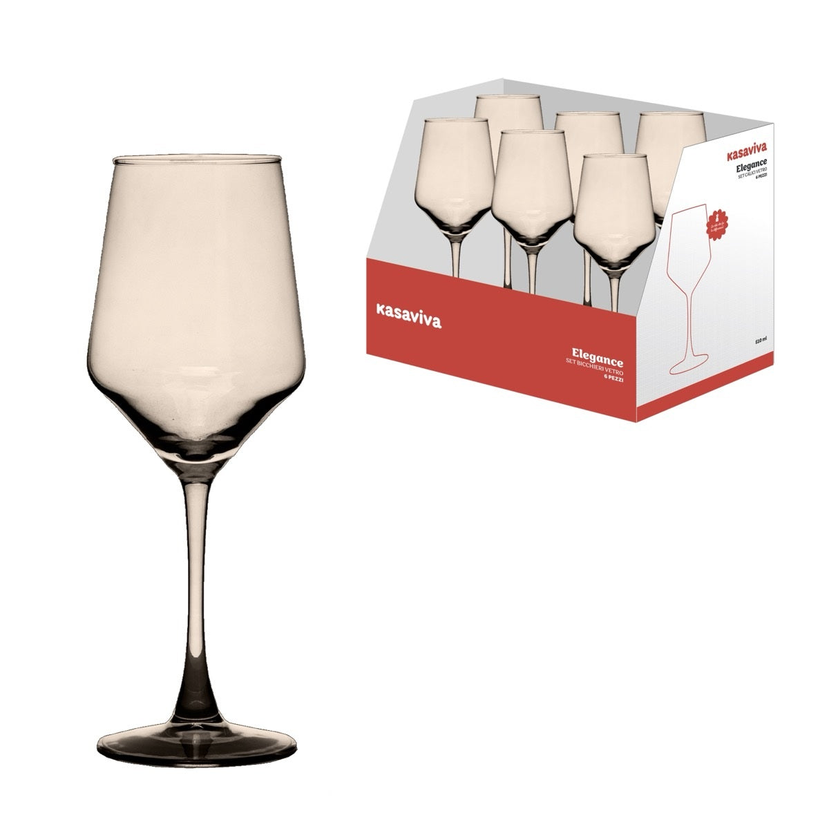 KASAVIVA ELEGANCE GREY SET CALICI IN VETRO 6PZ 520ML