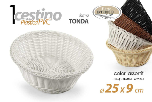 GICOS CESTINO PLASTICA PVC INTRECCIATO FORMA TONDA CM.25X9 COLORI ASSORTITI