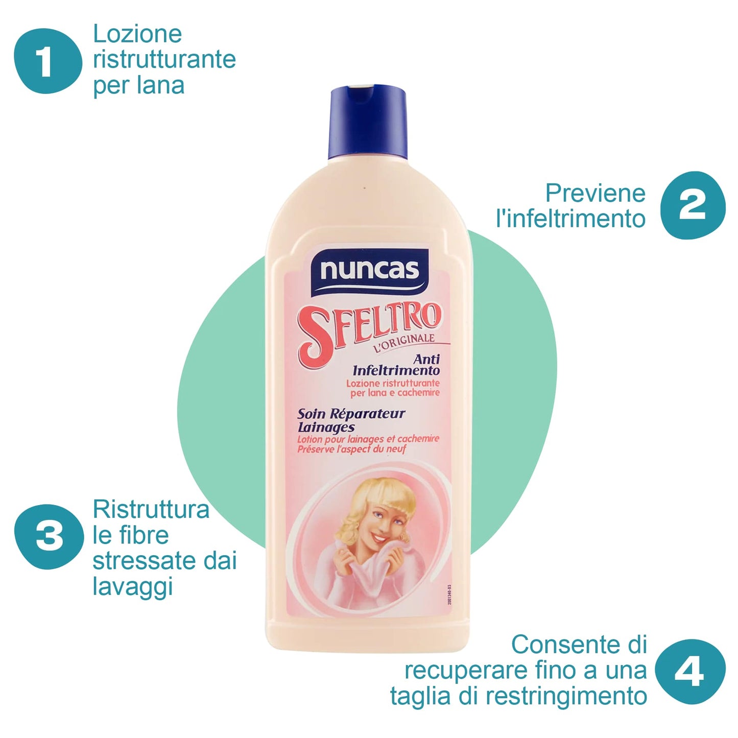 NUNCAS SFELTRO L'ORIGINALE LOZIONE RISTRUTTURANTE LANA E CASHMERE 500ML