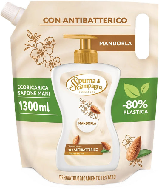 SPUMA DI SCIAMPAGNA SAPONE CREMA LIQUIDO ECORICARICA 1,3L MANDORLA