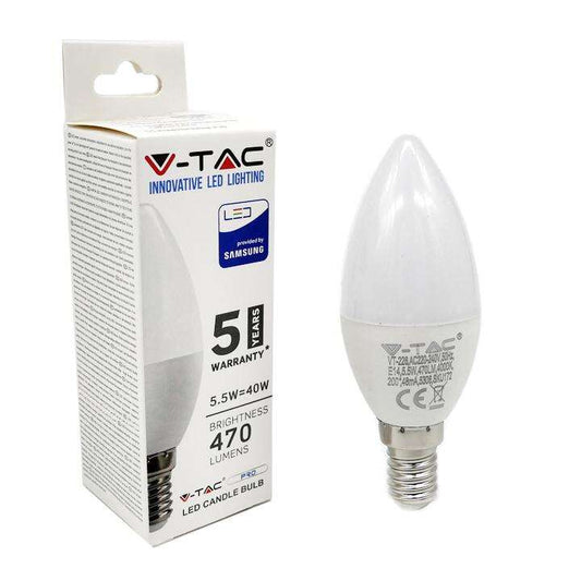 V-TAC LED CANDLE BULB OLIVA 5,5=40W 6400K