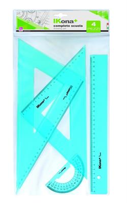 IKONA+ COMPLETO SCUOLA 4PZ RIGA 30CM + SQUADRETTE 25CM + GONIOMETRO 180
