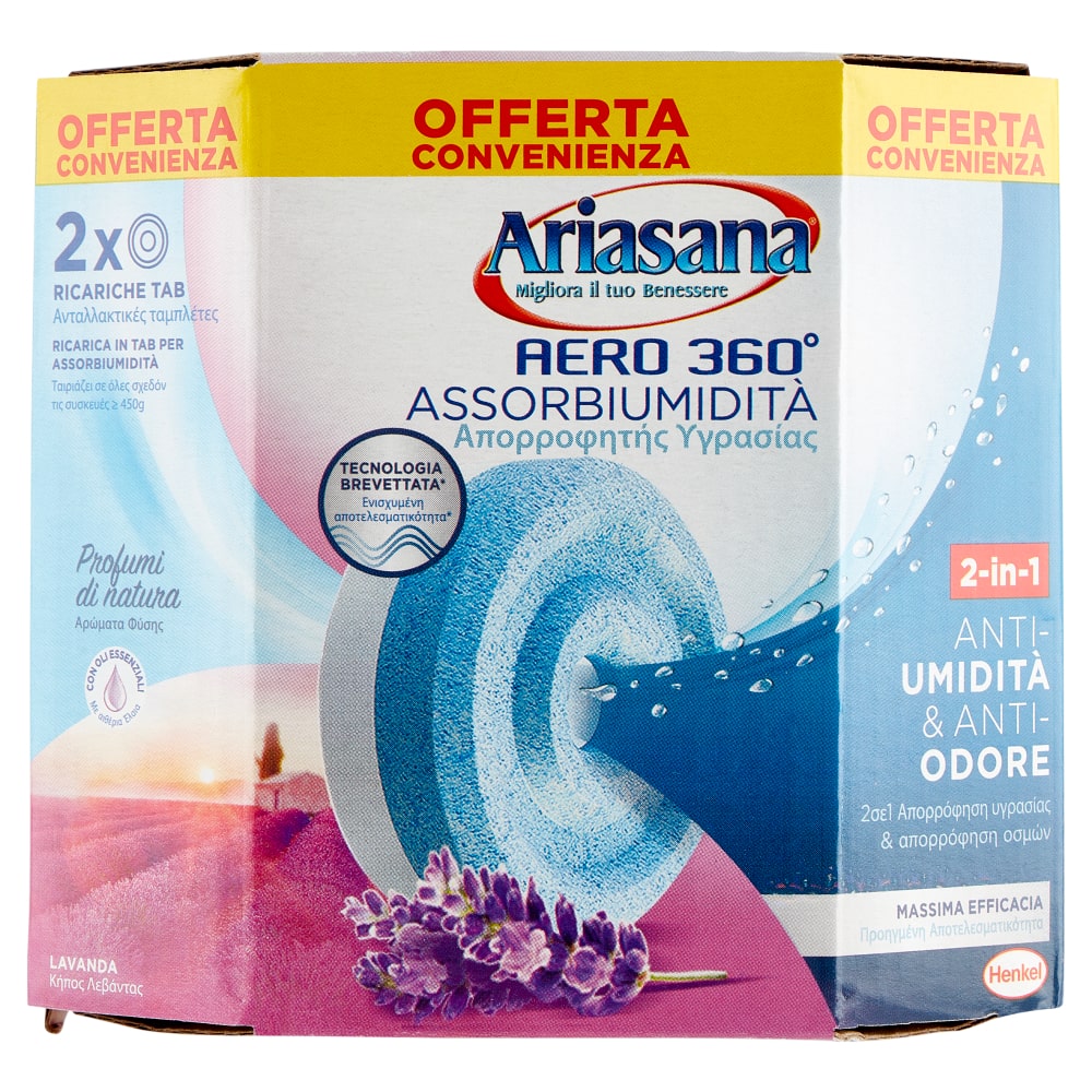 ARIASANA AERO 360 ASSORBIUMIDITA' TAB 2X450G ANTI-UMIDITA' & ANTI-ODORE LAVANDA