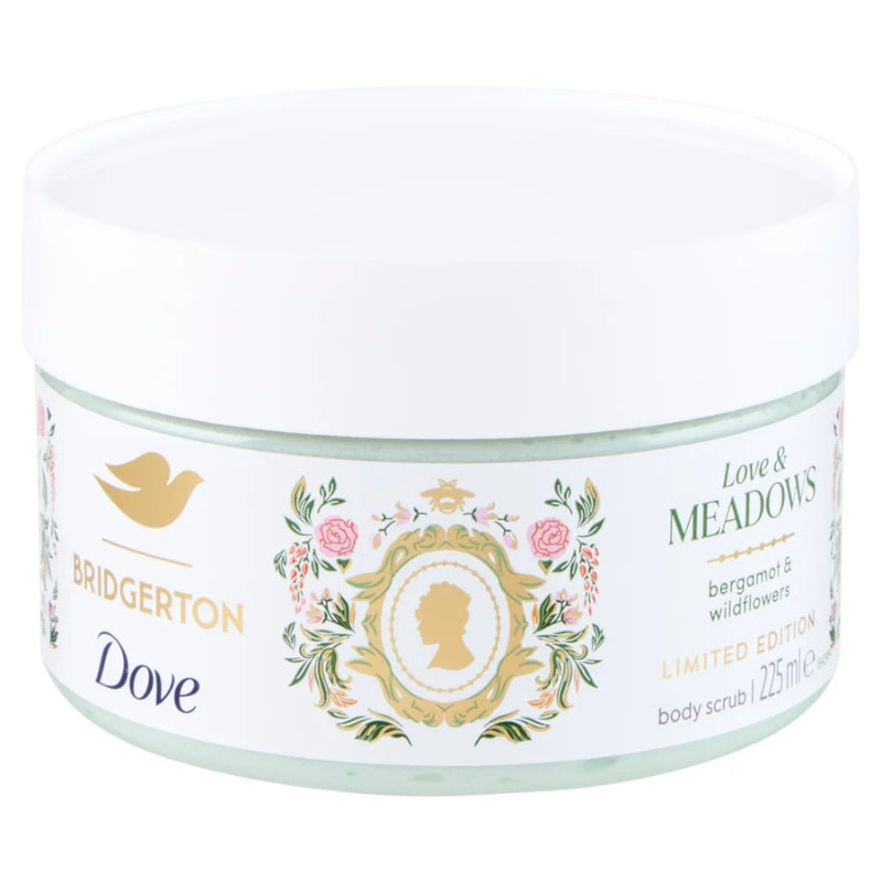 DOVE BODY SCRUB 225ML BRIDGERTON LIMITED EDITION LOVE & MEADOWS BERGAMOT & WILDFLOWERS