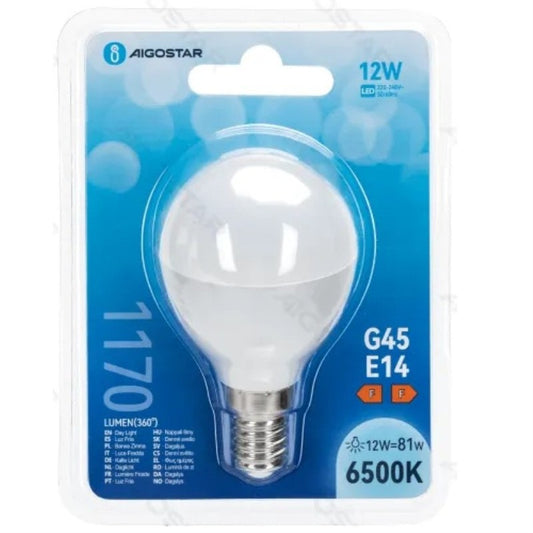AIGOSTAR LED SFERA E14 G45 12W=81 1170 LUMEN 6400K
