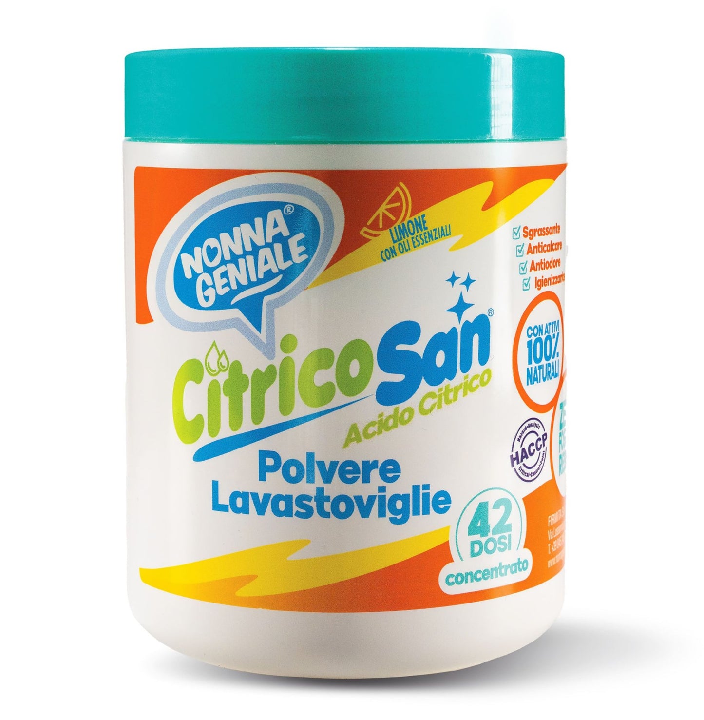 NONNA GENIALE CITRICO SAN ACIDO CITRICO POLVERE LAVASTOVIGLIE 500G 42 DOSI CONCENTRATO LIMONE CON OLI ESSENZIALI