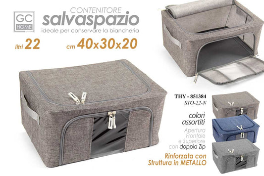 GICOS CONTENITORE SALVASPAZIO 22L CM.40X30X20 APERTURA FRONTALE E SUPERIORE CON DOPPIA ZIP COLORI ASSORTITI