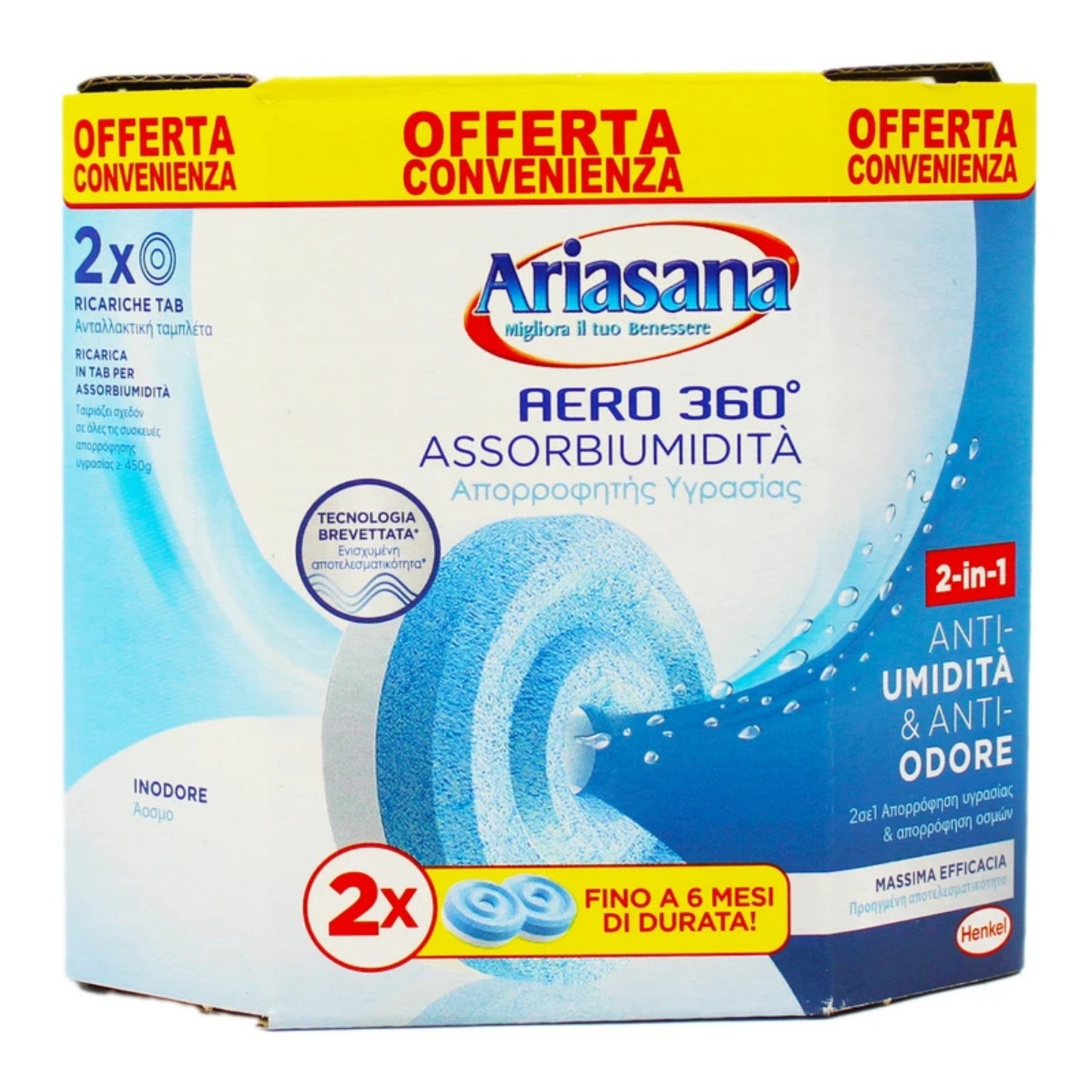 ARIASANA AERO 360 ASSORBIUMIDITA' TAB 2X450G ANTI-UMIDITA' & ANTI-ODORE INODORE