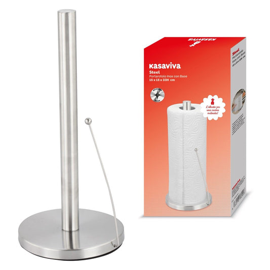 KASAVIVA STEEL PORTA ROTOLO INOX CON BASE CM.15X15X33H