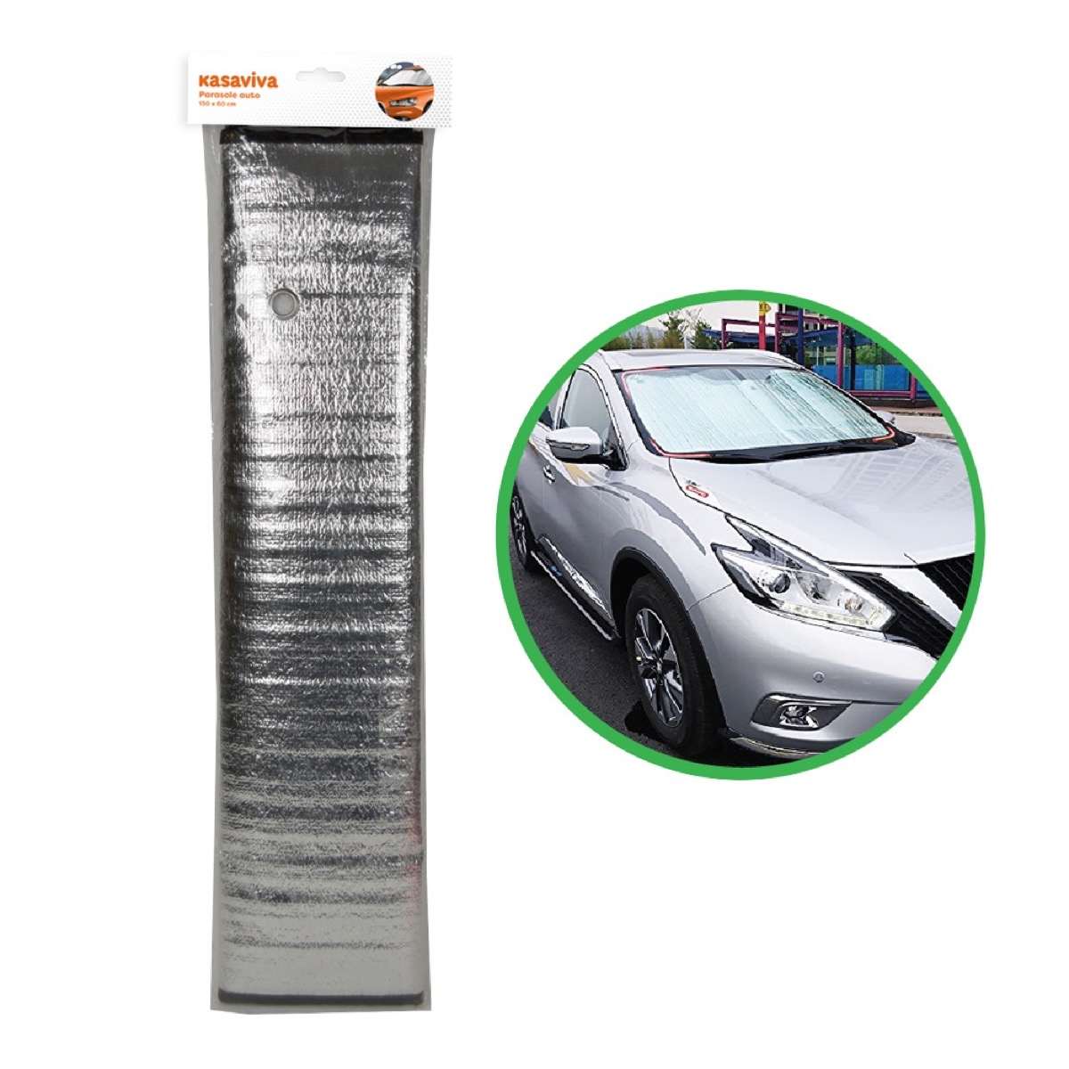 KASAVIVA PARASOLE PER AUTO ARGENTATO CM.130X60