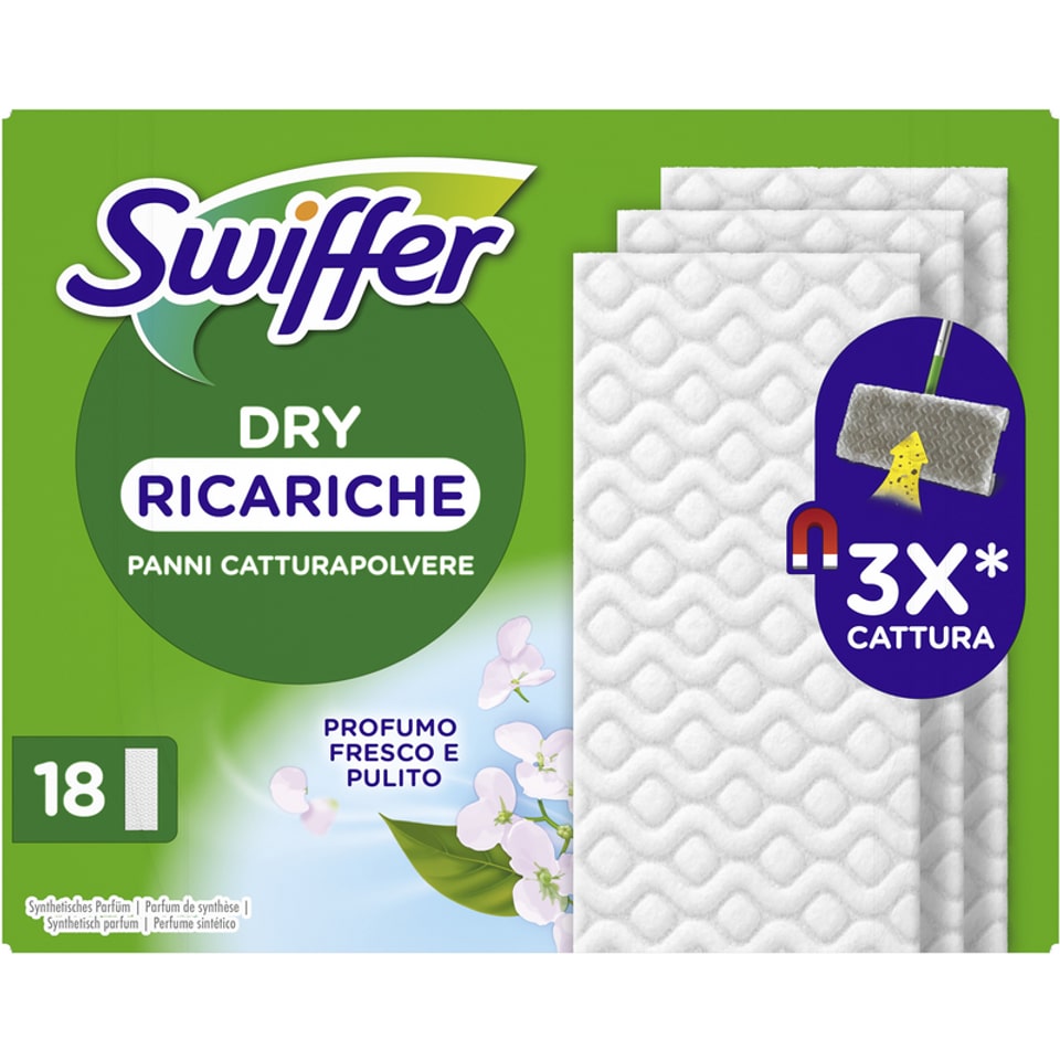 SWIFFER PANNI CATTURA POLVERE 3X CAPTURE DRY X18 PROFUMO FRESCO E PULITO