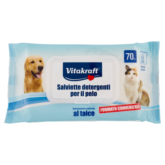 VITAKRAFT SALVIETTE DETERGENTI PER IL PELO 70PZ AL TALCO