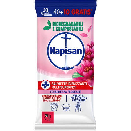 NAPISAN SALVIETTE IGIENIZZANTI MULTISUPERFICI 40+10PZ FRESCHEZZA FLOREALE