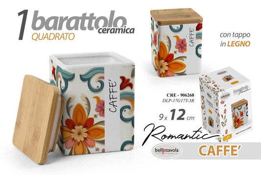 GICOS ROMANTIC BARATTOLO CERAMICA CON TAPPO IN LEGNO CM.9X12 CAFFE'
