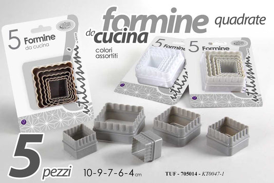 GICOS 5 FORMINE DA CUCINA QUADRATE CM.4-6-7-9-10 COLORI ASSORTITI