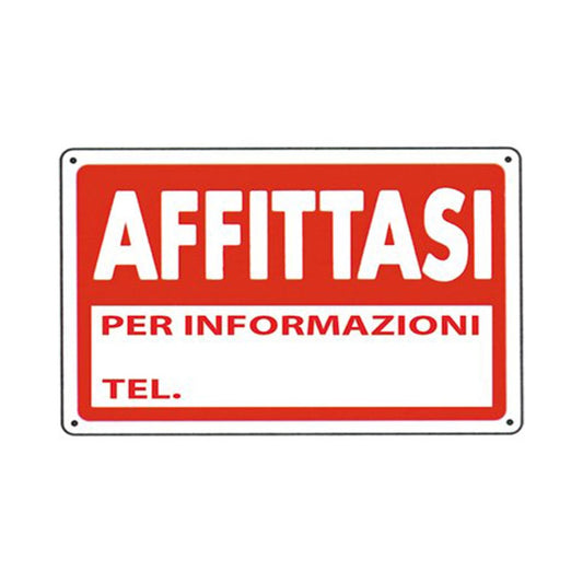 CARTELLO PVC AFFITTASI 20X30 ROSSO E BIANCO