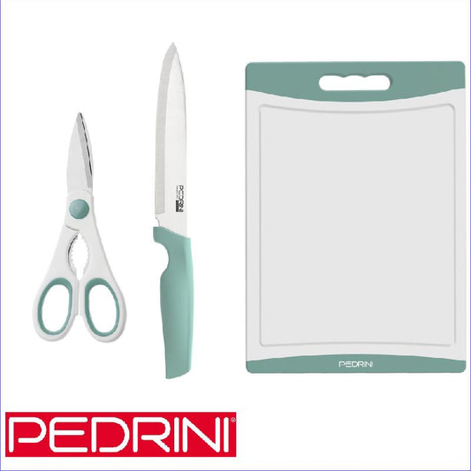 PEDRINI ACTIVE SET 3PZ COLTELLO + TAGLIERE + FORBICI BLISTER ART.03GD323