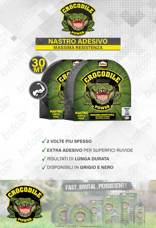 PATTEX CROCODILE NASTRO TELATO 30M GRIGIO