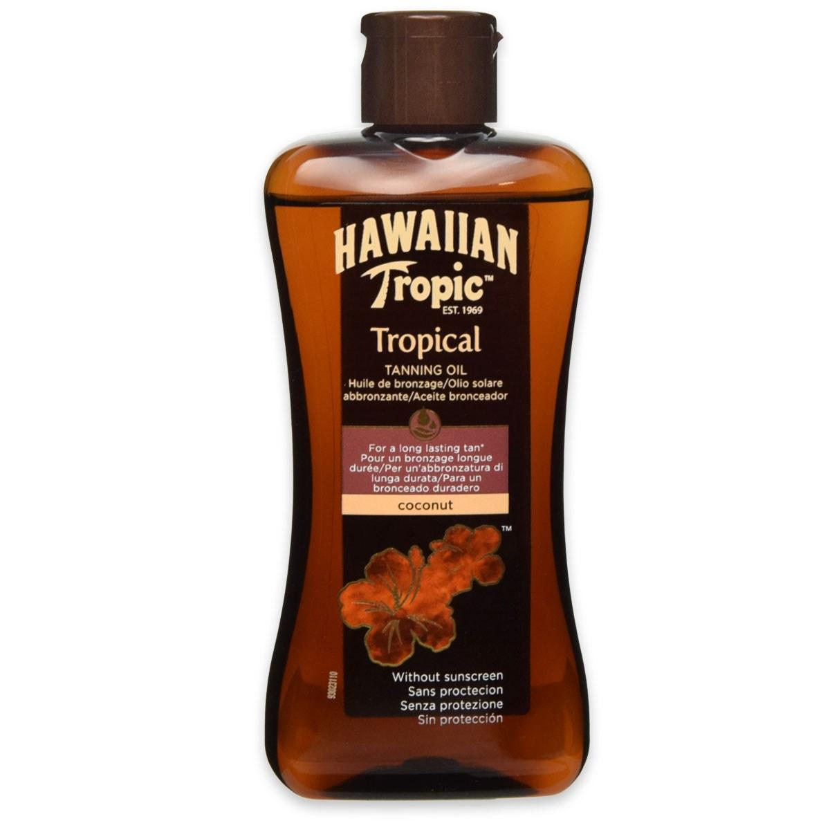 HAWAIIAN TROPIC TANNING OIL COCONUT 200ML OLIO SOLARE ABBRONZANTE SENZA PROTEZIONE