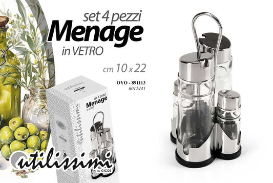 GICOS SET 4 PEZZI MENAGE IN VETRO CM.10X22