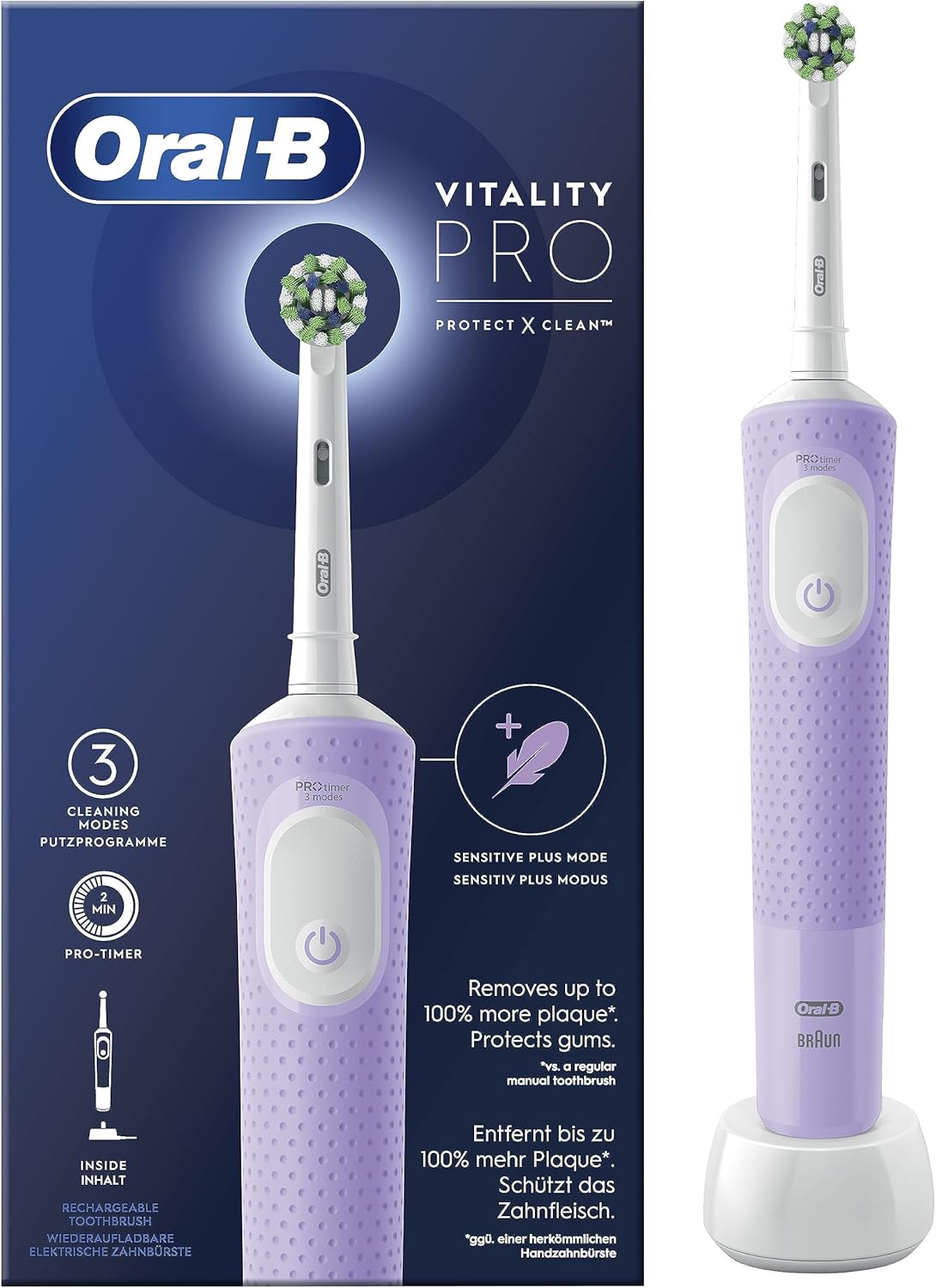 ORAL-B SPAZZOLINO ELETTRICO VITALITY PRO TIMER 3 CLEANING MODES LILLA
