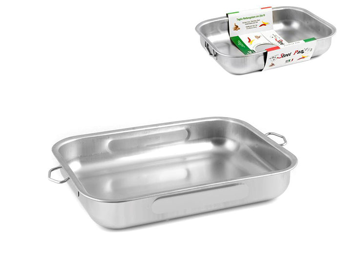 STEEL PAN L.ANTIGRAFFIO TEGLIA RETTANGOLARE BASSA CM.25X19 ACCIAIO 18/10