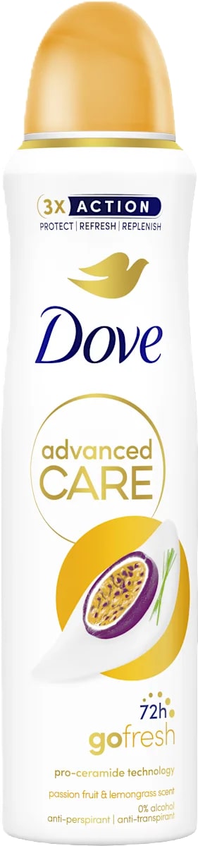 DOVE ADVANCED CARE DEO SPRAY 150ML GO FRESH PASSION FRUIT & LEMONGRASS SCENT