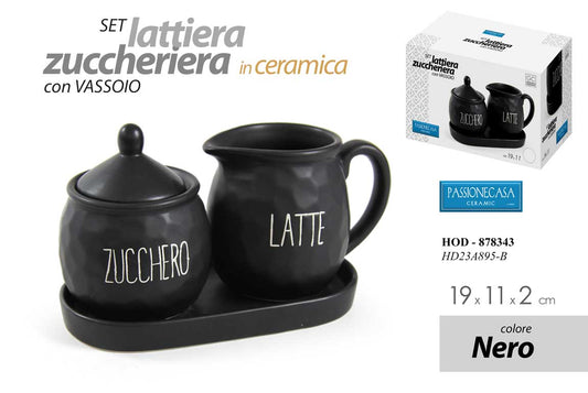 GICOS SET LATTIERA ZUCCHERIERA IN CERAMICA CON VASSOIO CM.19X11X2 NERO