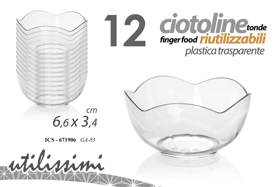 GICOS 12 CIOTOLINE TONDE FINGER FOOD RIUTILIZZABILI PLASTICA TRASPARENTE CM.6,6X3,4