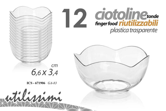 GICOS 12 CIOTOLINE TONDE FINGER FOOD RIUTILIZZABILI PLASTICA TRASPARENTE CM.6,6X3,4