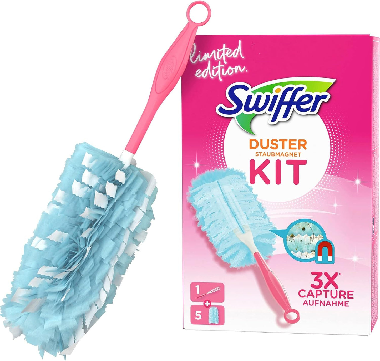 SWIFFER DUSTER KIT PIUMINI CATTURAPOLVERE 1 + 3 STAUBMAGNET PINK LIMITED EDITION