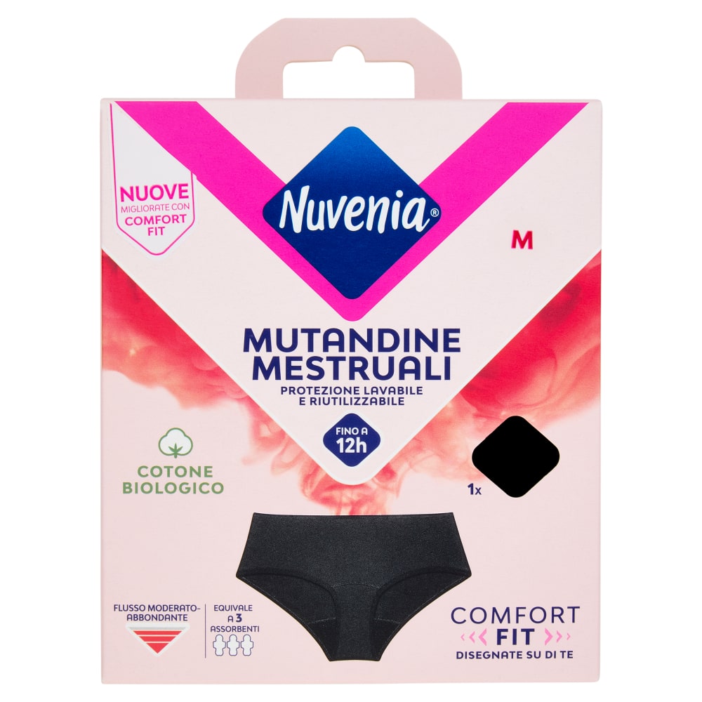 NUVENIA MUTANDINE MESTRUALI TAGLIA M 1PZ NERO COMFORT FIT LAVABILI & RIUTILIZZABILI