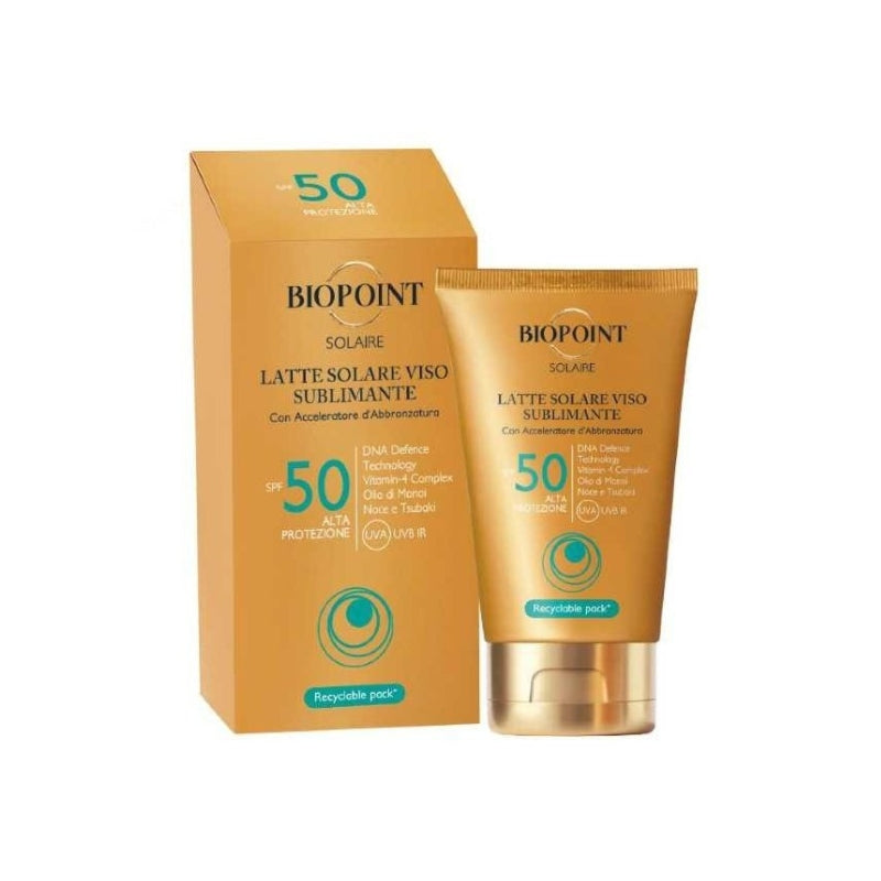 BIOPOINT SOLAIRE LATTE SOLARE VISO SUBLIMANTE SPF 50 ALTA PROTEZIONE 50ML CON ACCELERATORE D'ABBRONZATURA