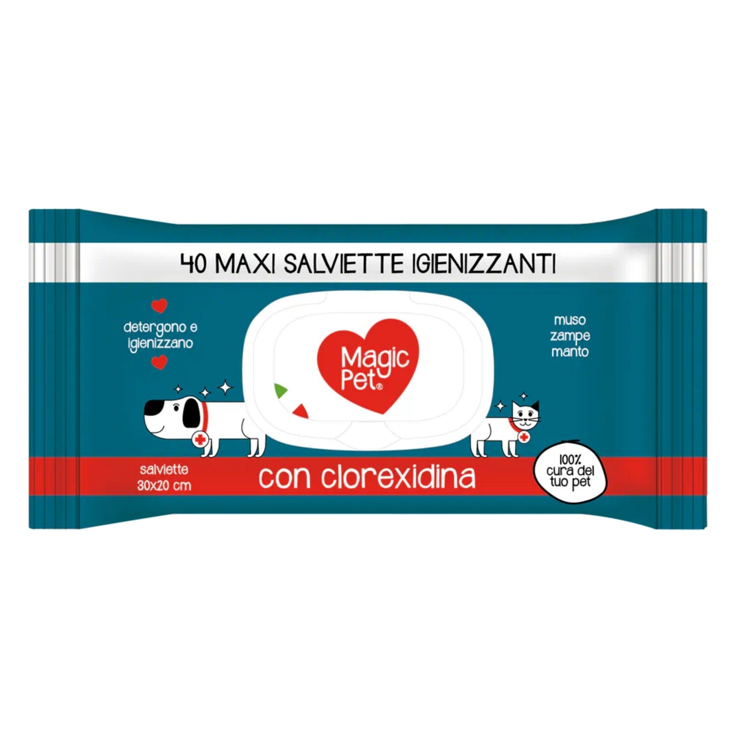 MAGIC PET SALVIETTE IGIENIZZANTI DETERGENTI CANI E GATTI CM.30X20 POP-UP 40PZ CLOREXIDINA