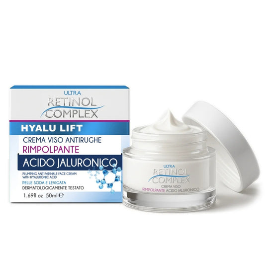 ULTRA RETINOL COMPLEX HYALU LIFT CREMA VISO ANTIRUGHE RIMPOLPANTE 50ML ACIDO JALURONICO PELLE SODA E LEVIGATA
