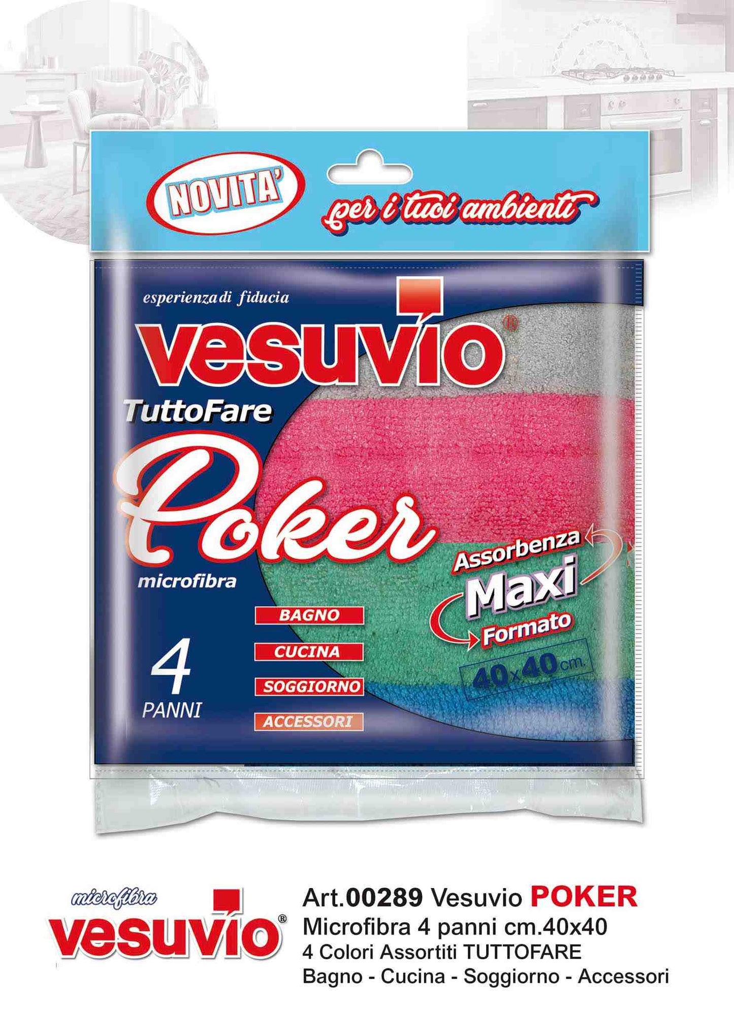VESUVIO MICROFIBRA POKER TUTTOFARE PANNI CM.40X40 MAXI FORMATO 4PZ