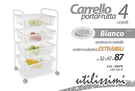 GICOS CARRELLO PORTAFRUTTA 4 CESTELLI CM.32X47X87 BIANCO STRUTTURA IN METALLO CESTINI IN PLASTICA