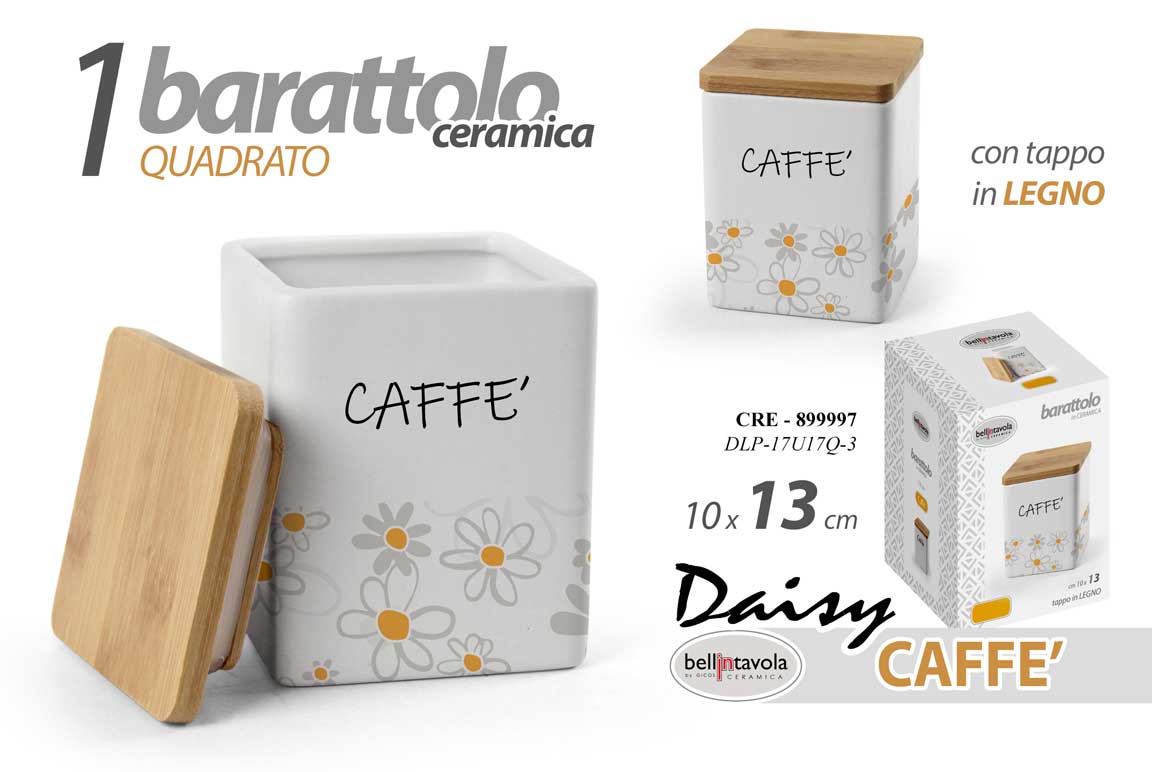 GICOS BARATTOLO CERAMICA TAPPO IN LEGNO QUADRATO DAISY CM.10X13 CAFFE'