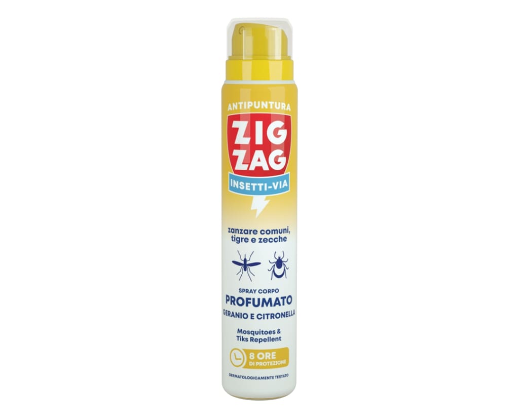ZIG ZAG INSETTI-VIA ZANZARE COMUNI,TIGRE E ZECCHE SPRAY CORPO PROFUMATO 100ML GERANIO E CITRONELLA